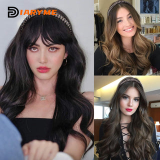 DM Headband Wig Synthetic Long Wavy Hair Wigs With Headband Cosplay Wig Female Natural Heat Resistant Half Hair Wig For Women ALODIA STORE