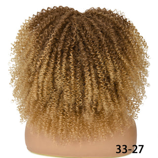 Short Hair Blonde Wigs Afro Kinky Curly Wig With Bangs For Black Women Cosplay Lolita Synthetic Natural Glueless Brown Mixed ALODIA STORE