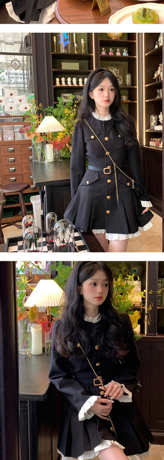 Korean Elegant Party Mini Dress Female Long Sleeve ALODIA STORE