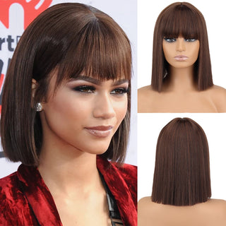 WERD Short Orange Straight Bob Wig Synthetic Wigs For Women With Bangs Daily Cosplay Hair Heat Resistant ALODIA STORE