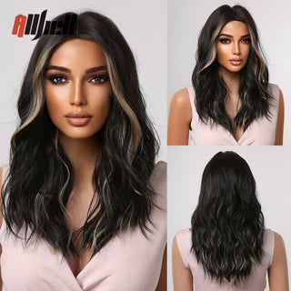 Ombre Brown Platinum Blonde Synthetic Wigs Short Straight Bob Wigs for Black Women Daily Natural Heat Resistant Hair Cosplay ALODIA STORE