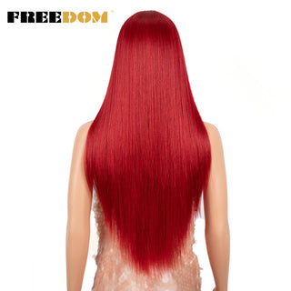 FREEDOM Synthetic Lace Wig 28 Inch Long Straight Hair Wigs Soft Red Orange Blonde Lace Front Wigs For Black Women Cosplay Wigs ALODIA STORE