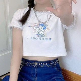 Women Teenage Kawaii Girl Crop Top T Shirt Korean Style Tshirt Short Tee Fairy Core Clothes Cute Fairycore Clothing Croptop ALODIA STORE
