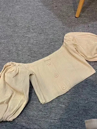 Off Shoulder Woman Tshirts French Puff Sleeve Short Croptop Korean Belly Button Exposed Sexy Shirt Summer Vintage Soild Y2k Tops ALODIA STORE