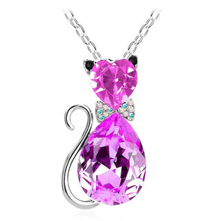 Cute Cat Pendant Necklace For Women Heart Crystal Jewelry Austrian Crystal Clavicle Chain Necklace ALODIA STORE