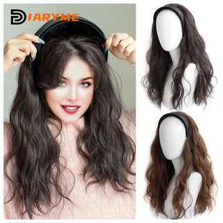 DM Headband Wig Synthetic Long Wavy Hair Wigs With Headband Cosplay Wig Female Natural Heat Resistant Half Hair Wig For Women ALODIA STORE
