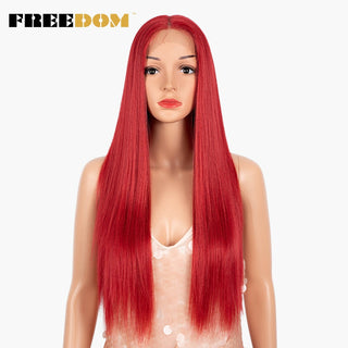 FREEDOM Synthetic Lace Wig 28 Inch Long Straight Hair Wigs Soft Red Orange Blonde Lace Front Wigs For Black Women Cosplay Wigs ALODIA STORE