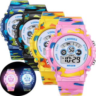 Luminous Camouflage Kids Watches LED Colorful Flash Digital Waterproof Alarm for Boys Girls Anti-seismic Creative Children Clock Alodia Store