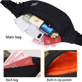 TINYAT New Men Casual Waist Pack Bag Brand Canvas Shoulder Fanny Packs Women Belt Bag Pouch For Money Phone Black Bum Hip Bag ALODIA STORE