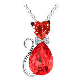 Cute Cat Pendant Necklace For Women Heart Crystal Jewelry Austrian Crystal Clavicle Chain Necklace ALODIA STORE