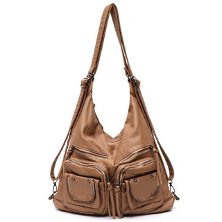 CEZIRA Large Soft Casual Women Bags Functional Girl School Backpack PU Leather Bag Ladies Multi Pockets Messenger&amp;Shoulder Bag ALODIA STORE