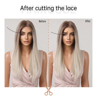 HENRY MARGU Long Straight Lace Front Synthetic Wigs Brown Blonde Platinum Wigs for White Women Middle Part Daily Heat Resistant ALODIA STORE