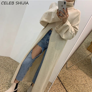 Turtleneck Knitting Dress for Woman Apricot Chic Full-sleeve Vintage ALODIA STORE