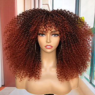 Short Hair Blonde Wigs Afro Kinky Curly Wig With Bangs For Black Women Cosplay Lolita Synthetic Natural Glueless Brown Mixed ALODIA STORE