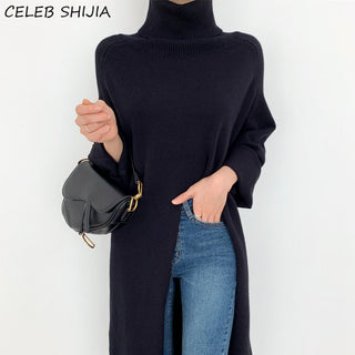 Turtleneck Knitting Dress for Woman Apricot Chic Full-sleeve Vintage ALODIA STORE