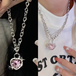 Y2K Accessories Fashion Peach Heart Water Drop Pendant Necklace Pink Crystal Egirl Sweet Cool Clavicle Chain Aesthetic Jewelry ALODIA STORE