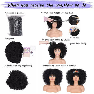 Short Hair Blonde Wigs Afro Kinky Curly Wig With Bangs For Black Women Cosplay Lolita Synthetic Natural Glueless Brown Mixed ALODIA STORE