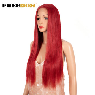 FREEDOM Synthetic Lace Wig 28 Inch Long Straight Hair Wigs Soft Red Orange Blonde Lace Front Wigs For Black Women Cosplay Wigs ALODIA STORE
