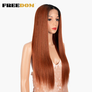 FREEDOM Synthetic Lace Wig 28 Inch Long Straight Hair Wigs Soft Red Orange Blonde Lace Front Wigs For Black Women Cosplay Wigs ALODIA STORE