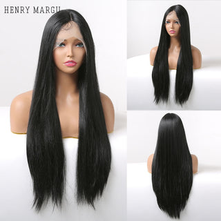 HENRY MARGU Long Straight Lace Front Synthetic Wigs Brown Blonde Platinum Wigs for White Women Middle Part Daily Heat Resistant ALODIA STORE