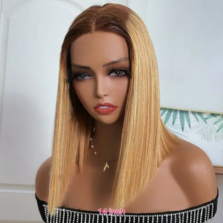 Highlight Straight Bob Wig 13X6X1 Lace Front Wigs For Women Ombre Blond Color Wigs Brazilian Remy Hair Short Bob Human Hair Wigs ALODIA STORE