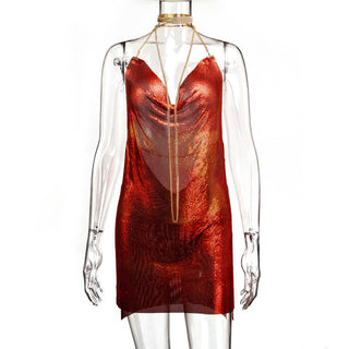 Sexy Backless y2k Metal Party Summer Dress Women Beach Night club Mini slip dress Glitter Sequin ladies Dresses Vestidos HL ALODIA STORE