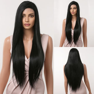 HENRY MARGU Long Straight Lace Front Synthetic Wigs Brown Blonde Platinum Wigs for White Women Middle Part Daily Heat Resistant ALODIA STORE