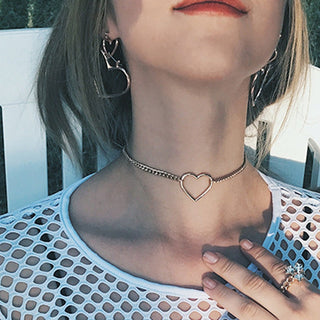 Kpop Vintage Harajuku Goth Metal Heart Neck Chains Choker Grunge Necklaces For Women Egirl Cosplay Aesthetic Accessories Jewelry ALODIA STORE