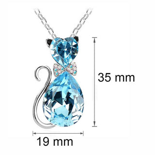Cute Cat Pendant Necklace For Women Heart Crystal Jewelry Austrian Crystal Clavicle Chain Necklace ALODIA STORE