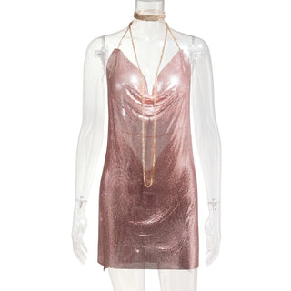 Sexy Backless y2k Metal Party Summer Dress Women Beach Night club Mini slip dress Glitter Sequin ladies Dresses Vestidos HL ALODIA STORE