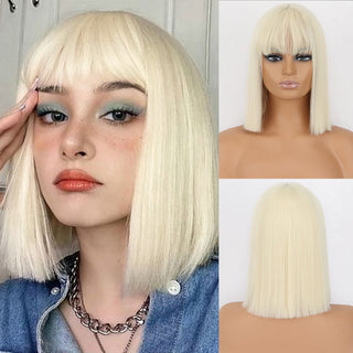 WERD Short White Grey Wig For Woman With Bangs Ladies Anime High Temperature Fiber Synthetic Cosplay Lolita Wig ALODIA STORE