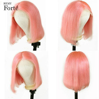 Pink Bob Short Cut Wigs Blonde Straight Lace Front Human Hair Wigs 180D Transparent Lace Pre Plucked Brazilian Bob Lace Wigs ALODIA STORE