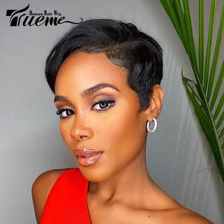 Trueme Short Pixie Cut Lace Wig Colored Brazilian Lace Front Human Hair Wigs Ombre Blonde Brown Part Lace Human Wigs For Women ALODIA STORE