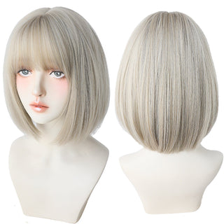 7JHH WIGS Short Bob Straight Ombre Blonde Wigs With Bang For Girl Black Female Synthetic Shoulder Length Crochet Hair Ginger Wig ALODIA STORE