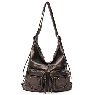 CEZIRA Large Soft Casual Women Bags Functional Girl School Backpack PU Leather Bag Ladies Multi Pockets Messenger&amp;Shoulder Bag ALODIA STORE