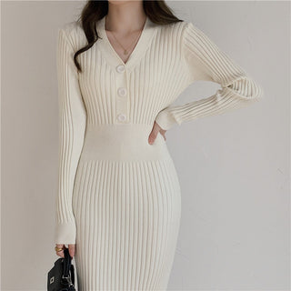 Vintage Knitted Sweater Long Sleeve Dresses Women ALODIA STORE