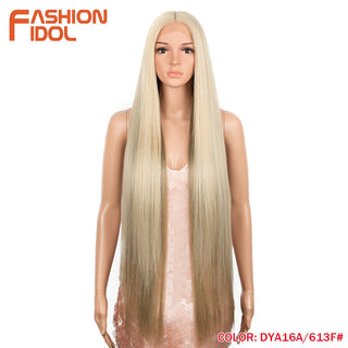 38 inch Straight Hair Synthetic Lace Front Wigs For Women High Temperature Fiber Ombre Blonde Highlight Cosplay Wig FASHION IDOL ALODIA STORE