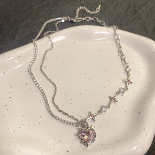 Y2K Accessories Fashion Peach Heart Water Drop Pendant Necklace Pink Crystal Egirl Sweet Cool Clavicle Chain Aesthetic Jewelry ALODIA STORE