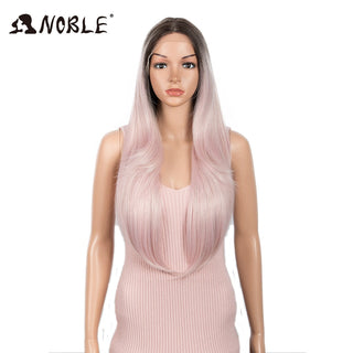 Noble Synthetic Lace Front Wig Long straight Hair 28 Inch Natural Wig Ombre Blonde Wig Heat Resistant Fiber Wigs For Black Women ALODIA STORE