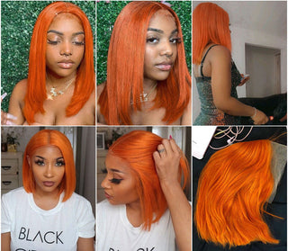 Ginger Short Bob Lace Front Wigs 100% Human Hair Wigs Bob Lace Wigs For Women Blonde Orange Straight Brazilian Hair Closure Wig ALODIA STORE