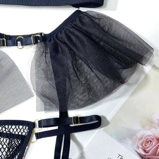 3Pcs Lace Bra and Thong Panty Set Sexy Lingerie Women Hollow Out See Through Slim Mesh Underwear Sling Summer Nightgowns ALODIA STORE