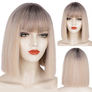 AISI HAIR Synthetic Ombre Orange Wig Short Straight Middle Part Bob Wig for Women Natural Yellow/Red Wigs Heat Resistant Fiber ALODIA STORE