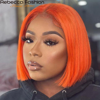 Ginger Short Bob Lace Front Wigs 100% Human Hair Wigs Bob Lace Wigs For Women Blonde Orange Straight Brazilian Hair Closure Wig ALODIA STORE