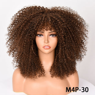 Short Hair Blonde Wigs Afro Kinky Curly Wig With Bangs For Black Women Cosplay Lolita Synthetic Natural Glueless Brown Mixed ALODIA STORE