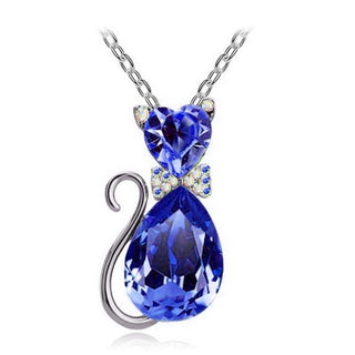Cute Cat Pendant Necklace For Women Heart Crystal Jewelry Austrian Crystal Clavicle Chain Necklace ALODIA STORE