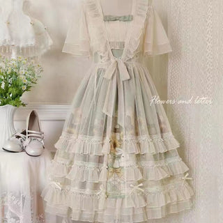Japanese Sweet Kawaii Jsk Lolita Dress Women Vintage Victorian Sunflower Story Jsk Cartoon Summer Bow Fresh Tea Party Dresses ALODIA STORE