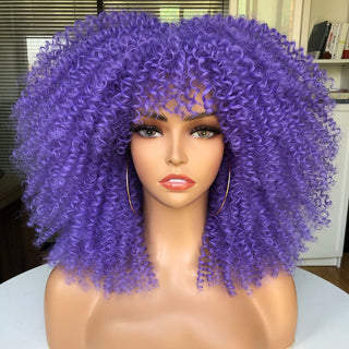 Short Hair Blonde Wigs Afro Kinky Curly Wig With Bangs For Black Women Cosplay Lolita Synthetic Natural Glueless Brown Mixed ALODIA STORE