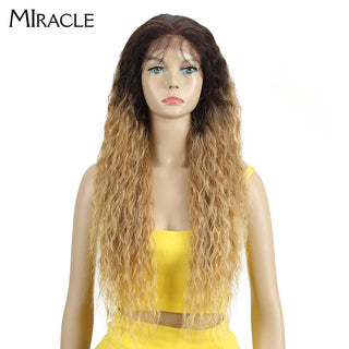 13*4 Synthetic Lace Front Wig Curly Afro Wigs Cosplay Wig Ombre Blonde Lace Front Wig For Women 30Inch Natural Wigs Miracle Hair ALODIA STORE