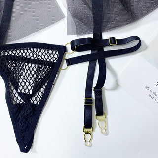 3Pcs Lace Bra and Thong Panty Set Sexy Lingerie Women Hollow Out See Through Slim Mesh Underwear Sling Summer Nightgowns ALODIA STORE