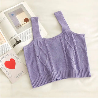 Flowers Embroidery Suspender Korean V-Neck Knitting Sweet Elastic Vintage Students Cute Summer Women Knot CropTops ALODIA STORE